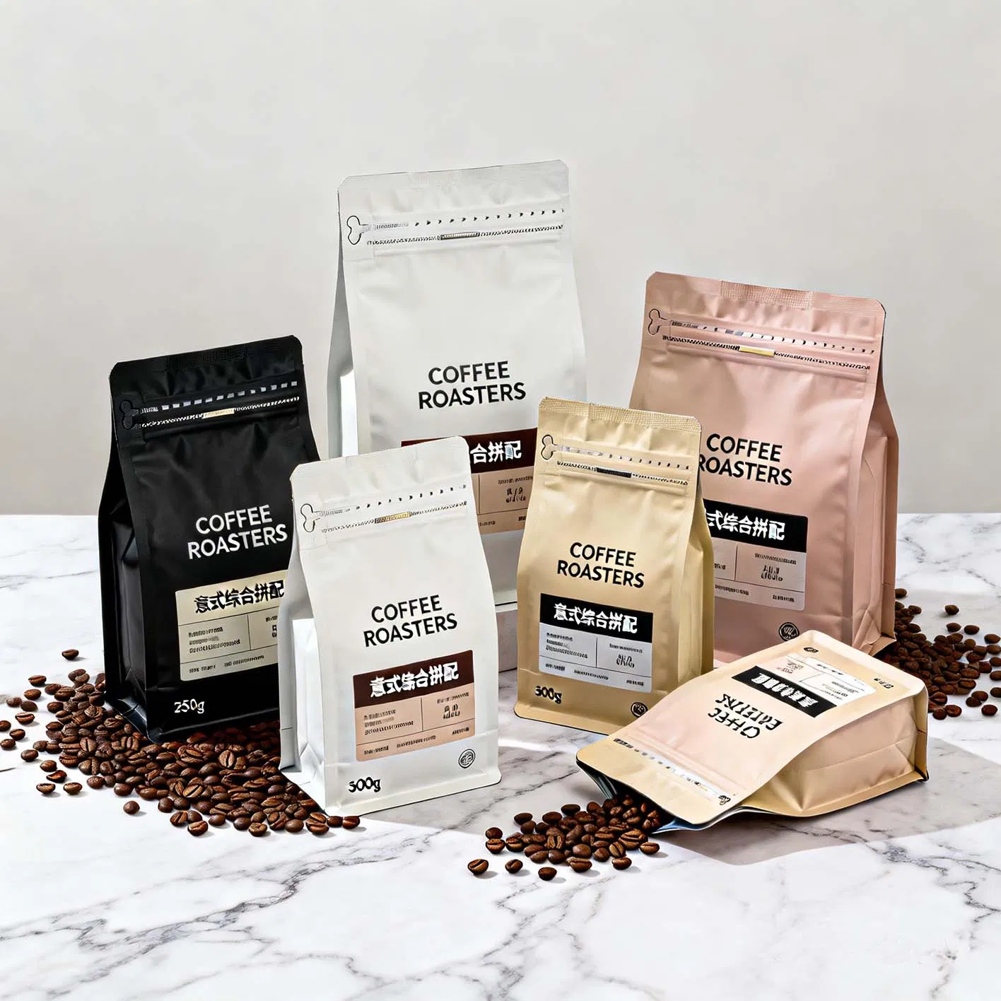Aluminum Foil Zip Lock Stand up Pouch Doypack Plastic Flat Bottom Food Cookie Packaging Eco Brown Kraft Paper Mylar Empty Tea Valve Coffee Bean Packaging Bag