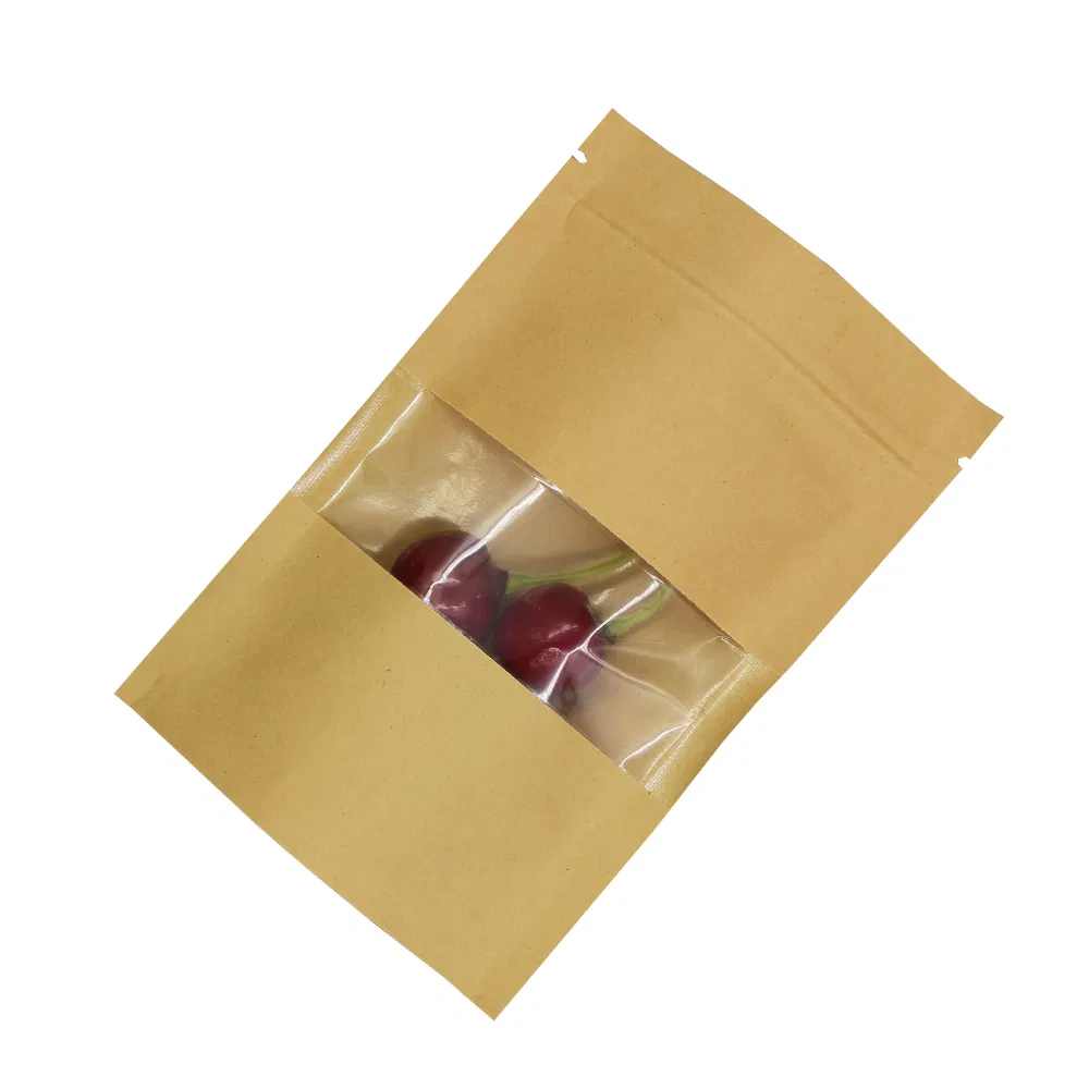 Kraft Paper Strip Window Zipper Top Food Packaging 250g Stand up Pouches