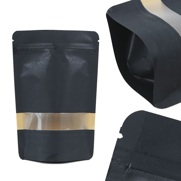 Black Kraft Paper Stand-up Zipper Pouch with Window in Stock