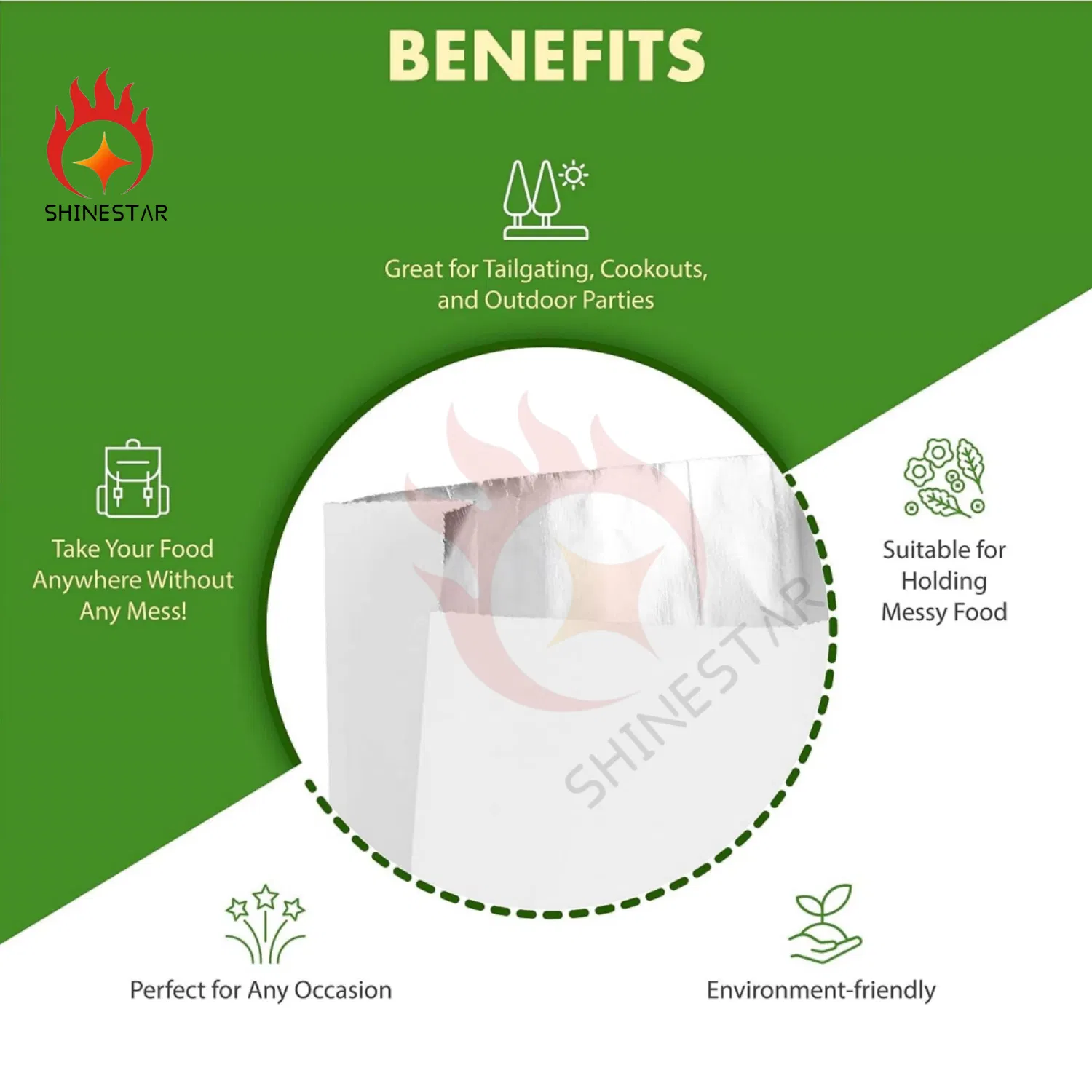 Eco-Friendly &amp; Biodegradable White Cookies Sandwich Grease Resistant Serving Snack Aluminium Foil Lined Hamburgers Bags