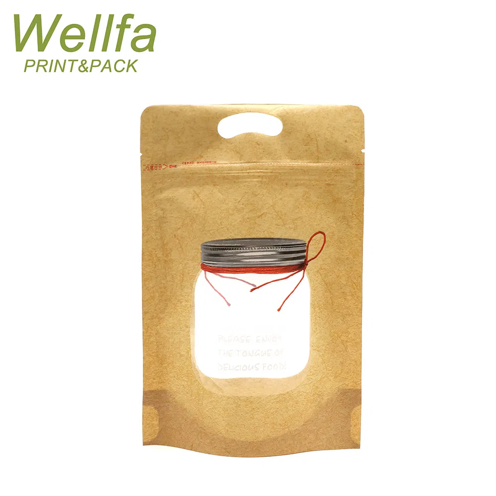 OEM Printing Eco Friendly Biodegradable Kraft Paper Stand up Zipper Pouch with Window
