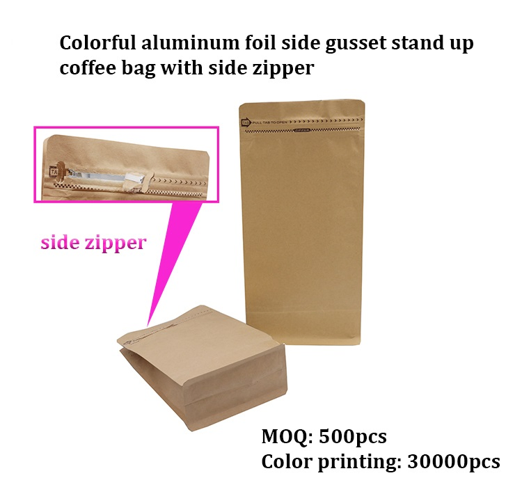 Food Packaging Kraft Paper Cafe Coffee Packaging Bag with Plastic Valve