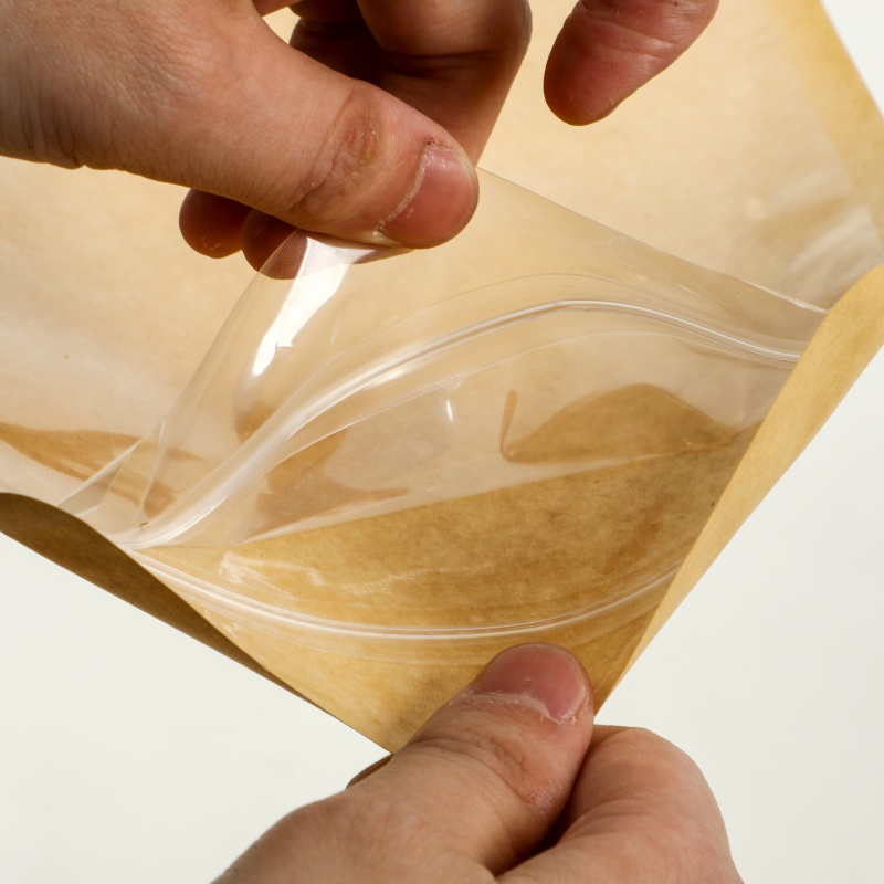 Biodegradable PE Kraft Paper Zipper Rice Bags Reusable Stand up Pouch with Clear Window for Food Packaging Zip Lock