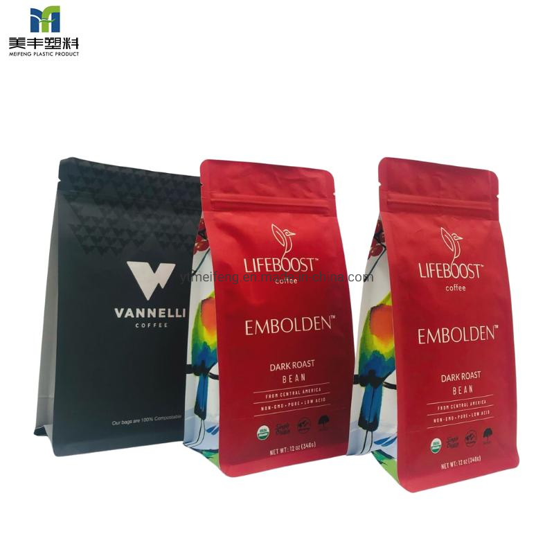 Biodegradable PLA Eco Friendly Coffee Tea Powder Beans Package Pack Plastic Stand up Kraft Paper Bag Ziplock Zipper Square Flat Bottom Packaging Bag with Valve