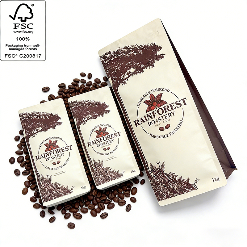 No MOQ Requirment Plastic Flat Bottom Side Gusseted Zip Lock Gift Pouch Custom Printed Shopping Food Brown Kraft Paper Packaging Bag