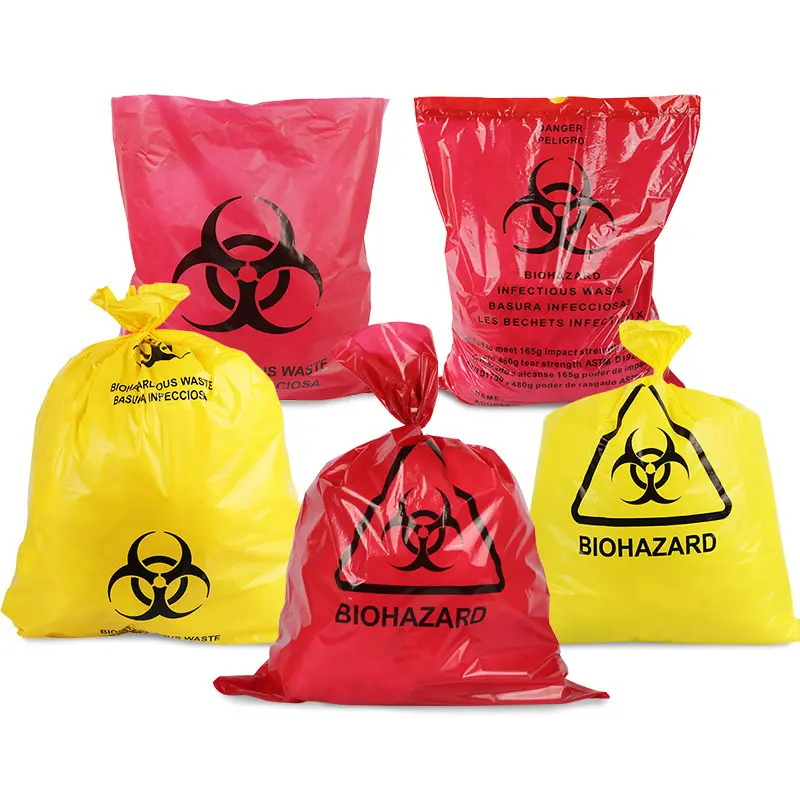 Heavy Duty LDPE HDPE Polyethylene Plastic Red Infectious Disposal Medical Clinical Bag Biological Biohazard Waste Bag