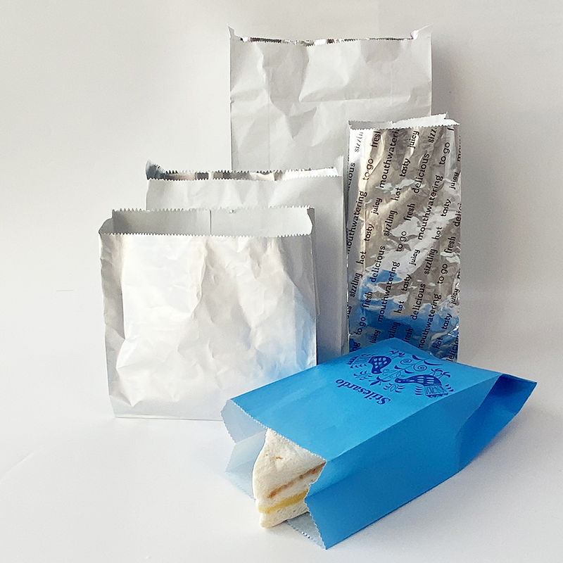 Disposable BBQ Sandwich Greaseproof Paper Bag Custom Logo Lined Aluminum Foil Bag for Food Takeaway