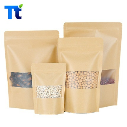 Aluminum Foil Kraft Paper Plastic Zipper Beens Nuts Cookies Food Bag Stand up Packaging Bag Pouch with Window