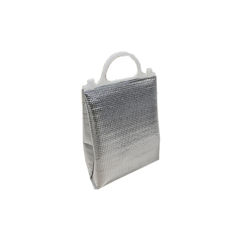 Food Delivery Cooler Bag Aluminum Foil EPE Foam Gusseted Bottom Bag with Plastic Handle