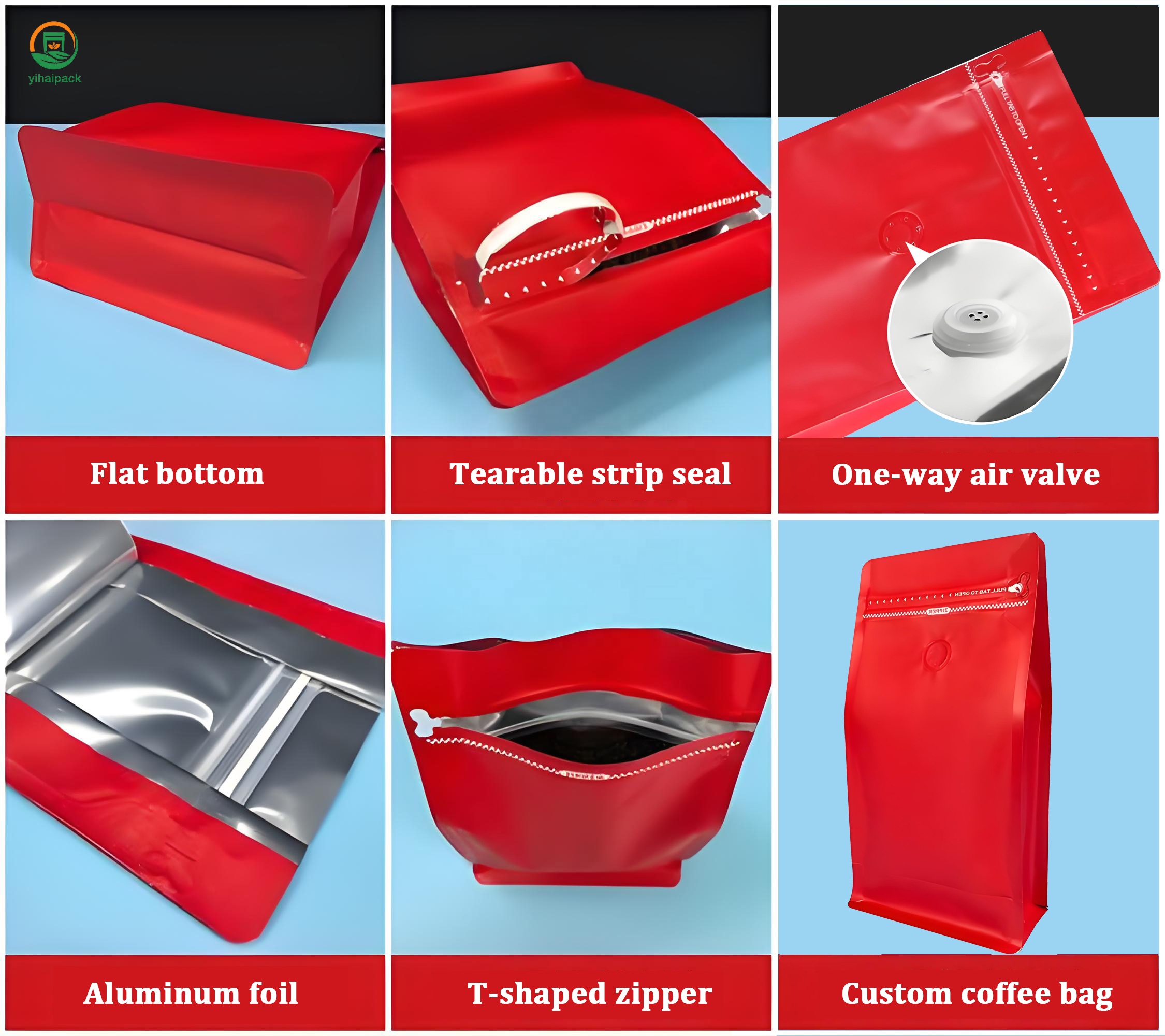 Resealable Biodegradable Compostable Pla Zipper Kraft Paper Plastic Custom Mylar Food Tea Coffee Bean Powder Food Packaging Bags