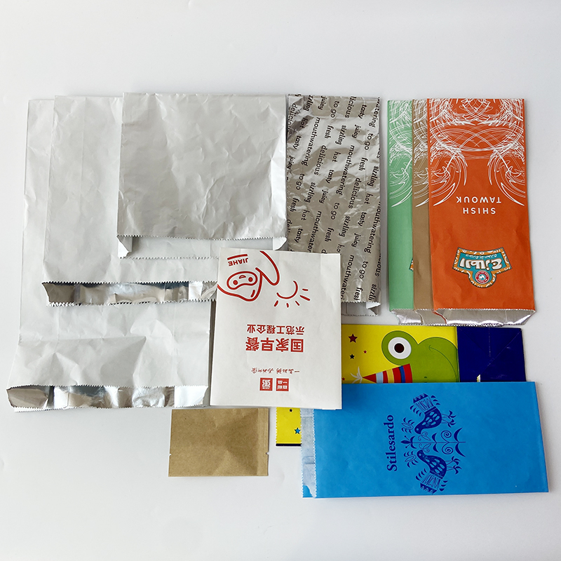 Disposable BBQ Sandwich Greaseproof Paper Bag Custom Logo Lined Aluminum Foil Bag for Food Takeaway