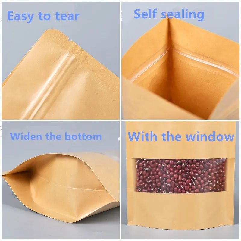 Kraft Paper Reclosable Aluminum Foil Lined Flat Heat Sealable Food Zipper Bags