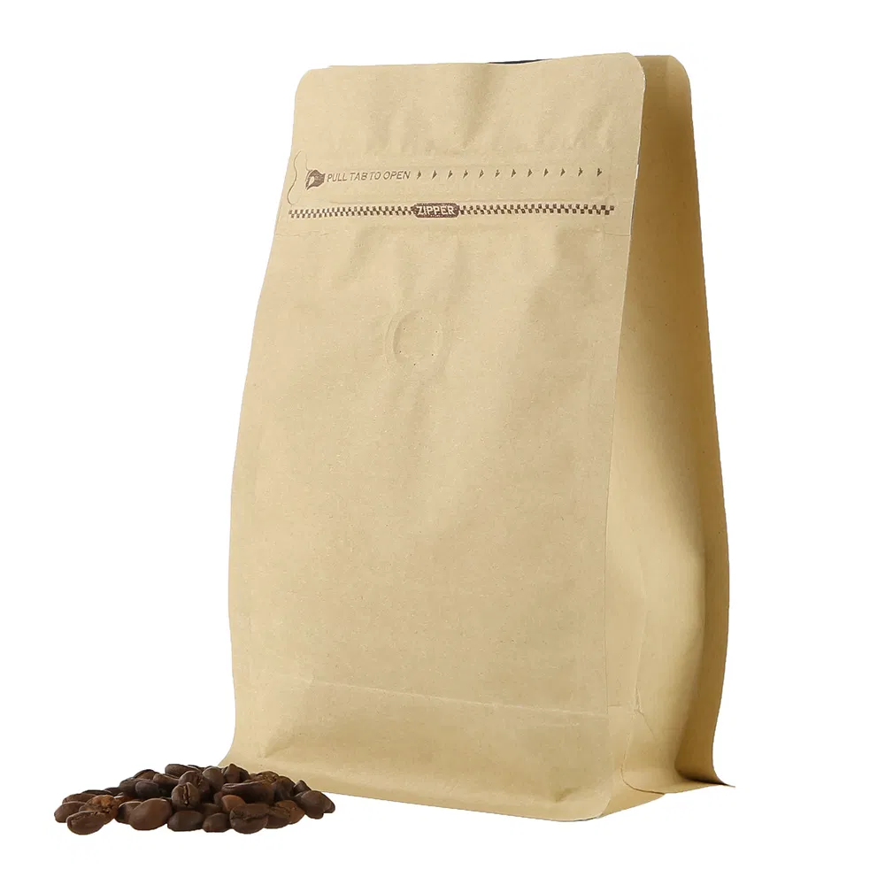 Food Packaging Kraft Paper Cafe Coffee Packaging Bag with Plastic Valve
