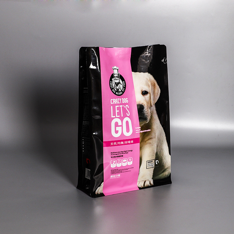 Plastic Custom Print Dog Metallic Film High Barrier Zip Lock Reclosable Cat Dog Pet Treats Snacks Food Packaging Reclosable Side Gusseted Bag Quad Seal Bag