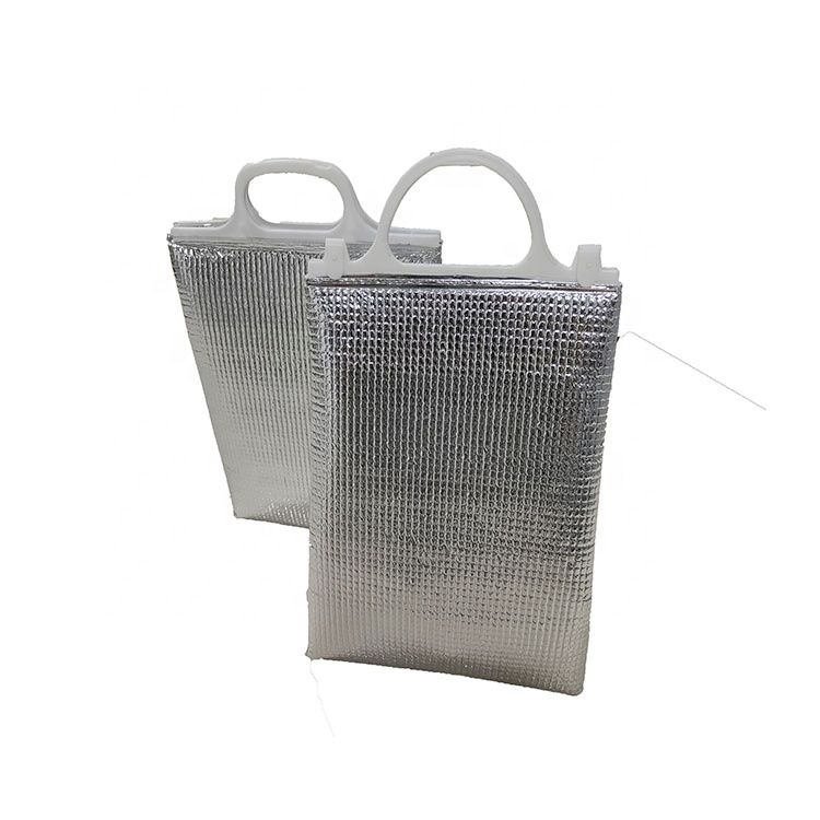 Food Delivery Cooler Bag Aluminum Foil EPE Foam Gusseted Bottom Bag with Plastic Handle