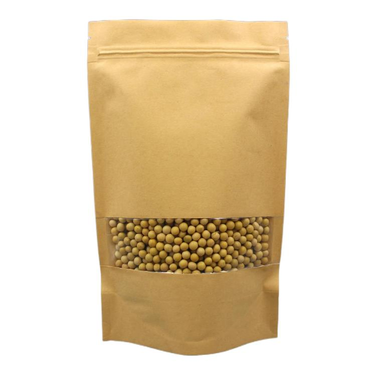 Kraft Paper Strip Window Zipper Top Food Packaging 250g Stand up Pouches