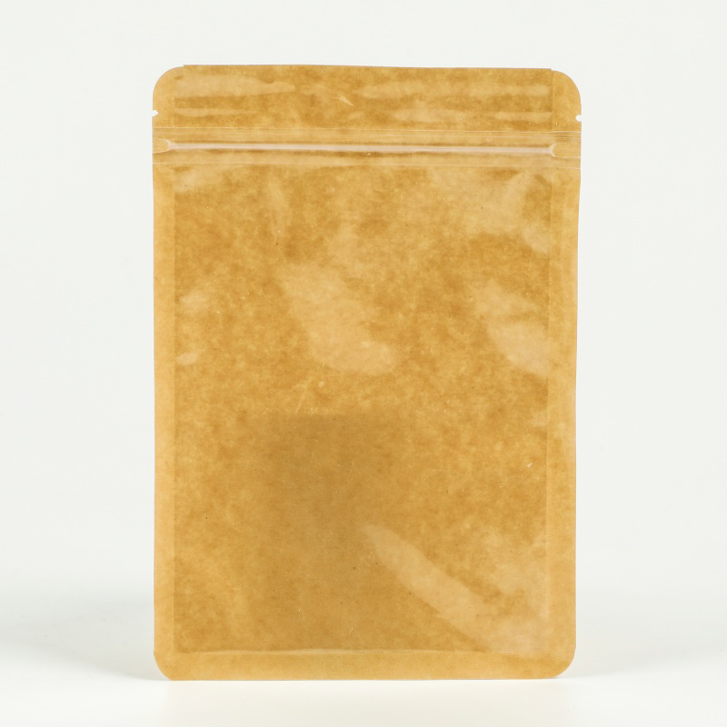 Biodegradable PE Kraft Paper Zipper Rice Bags Reusable Stand up Pouch with Clear Window for Food Packaging Zip Lock