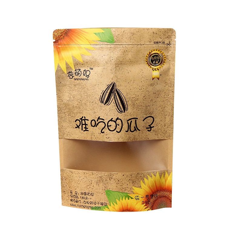 Custom Designed Polyethylene Composite Kraft Paper Pouch with Window Stand up Food Packaging Bag