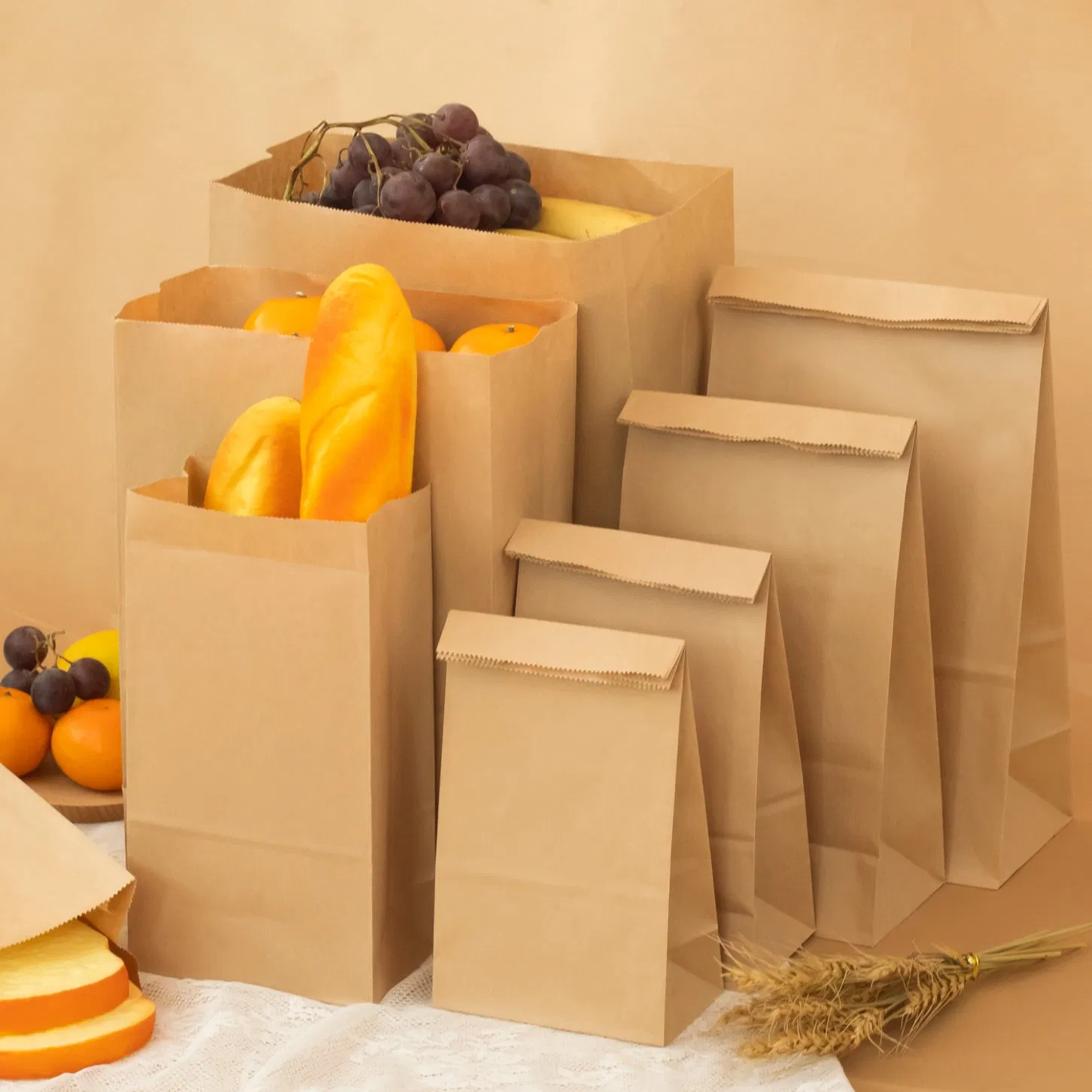 Custom Logo Printed Multiwall Kraft Paper Shopper Bag with Different Handle Types