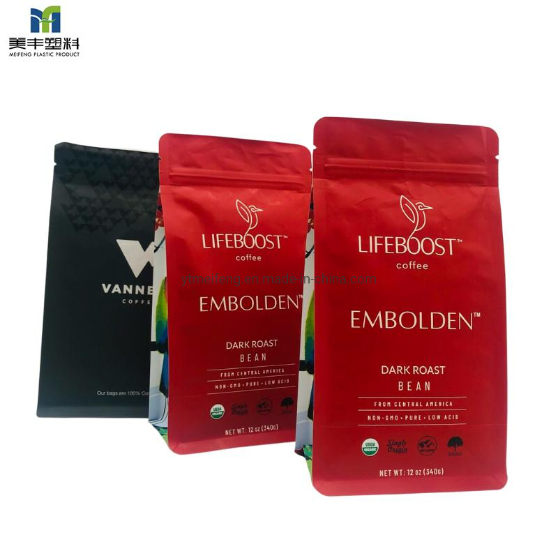 Biodegradable PLA Eco Friendly Coffee Tea Powder Beans Package Pack Plastic Stand up Kraft Paper Bag Ziplock Zipper Square Flat Bottom Packaging Bag with Valve