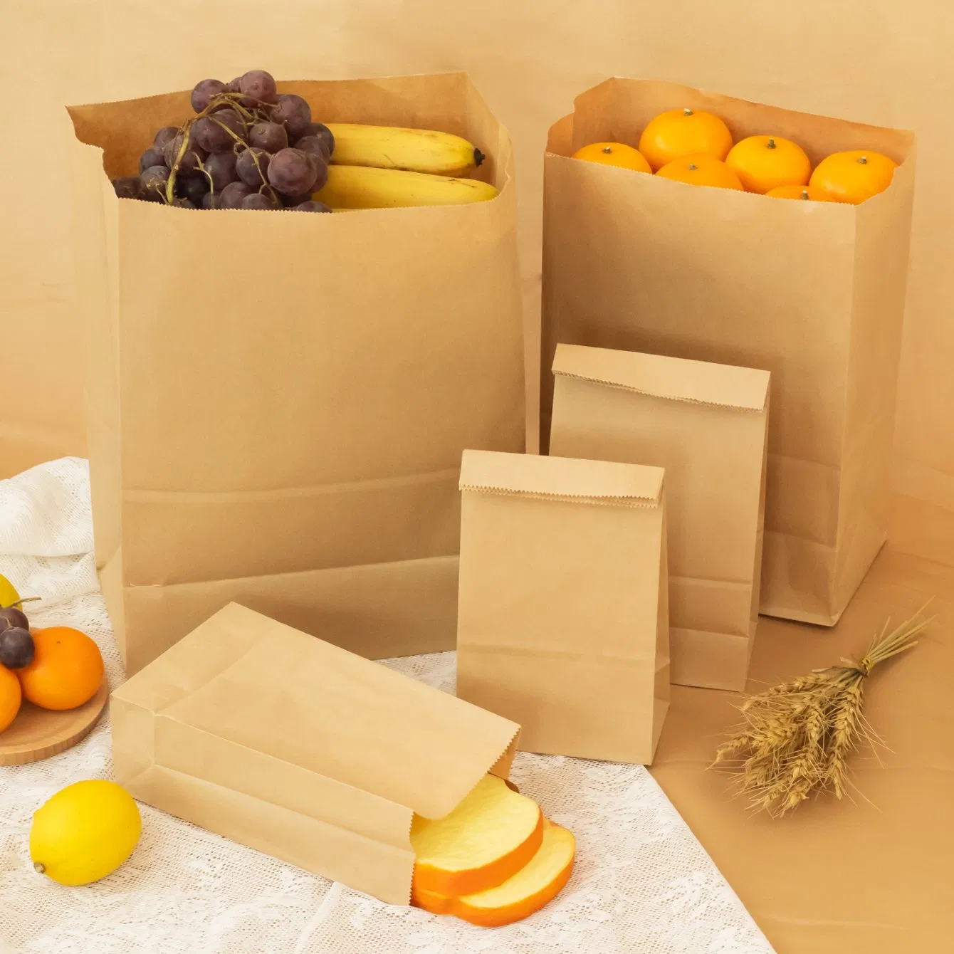 Custom Logo Printed Multiwall Kraft Paper Shopper Bag with Different Handle Types