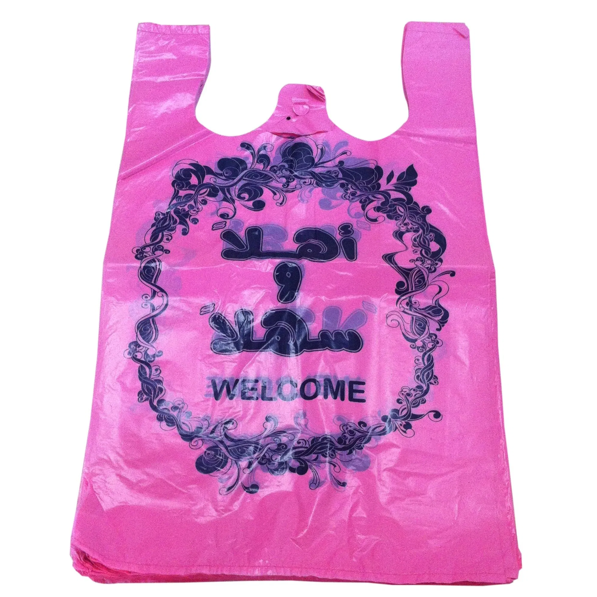 Custom Supermarket Gusseted Poly PE HDPE T Shirt Handle Grocery Plastic Vest Carrier Shopping Bags T-Shirt Bag with Logo