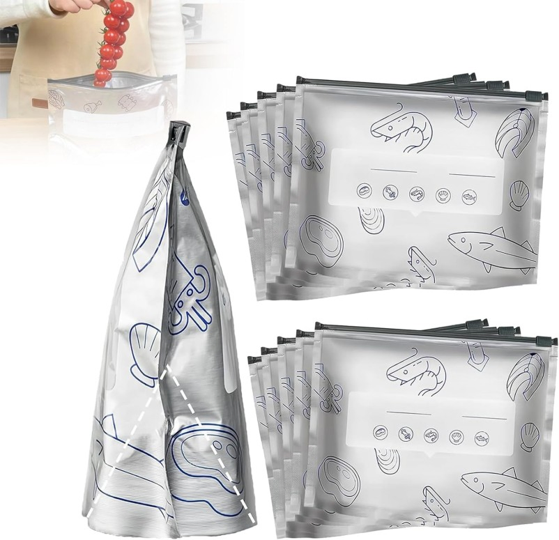 Leak-Proof Zipper Bag Aluminum Foil Lined Freezer Bag Fresh-Keep Seal Bag for Meat Snack Seafood Frozen Storage Smart Label for Easy Sorting Hot Sale