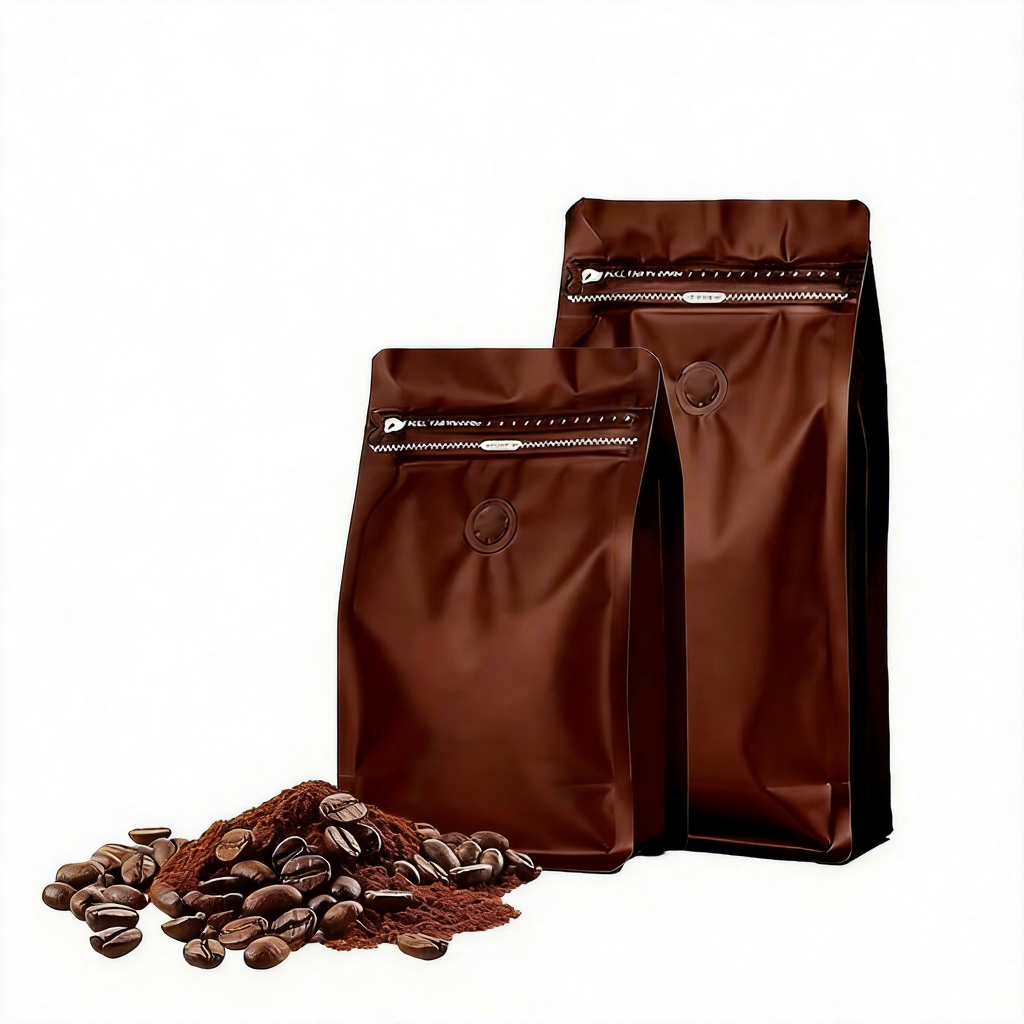 PE Flat Bottom Food Grade Compostable Biodegradable Coffee Pouches 250g 500g 1kg Eight Side Seal Zipper Top Bags