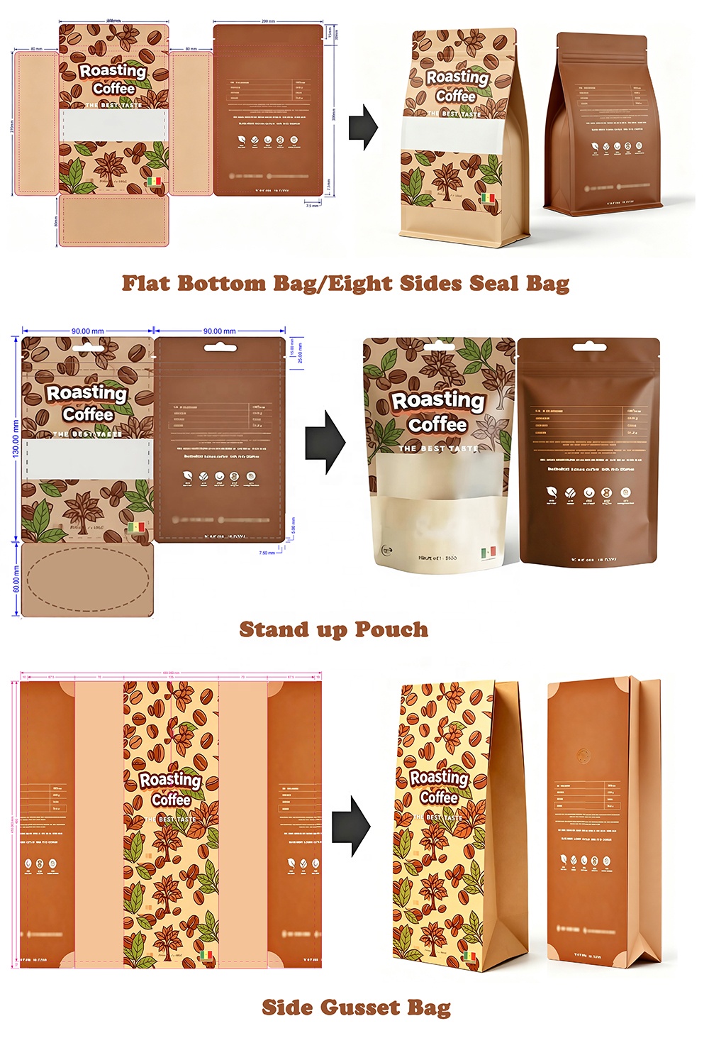 Custom Print Color Biodegradable Compostable Plastic Stand Up Food Cookie Smell Proof Tea Coffee Packaging Resealable Zipper Bag