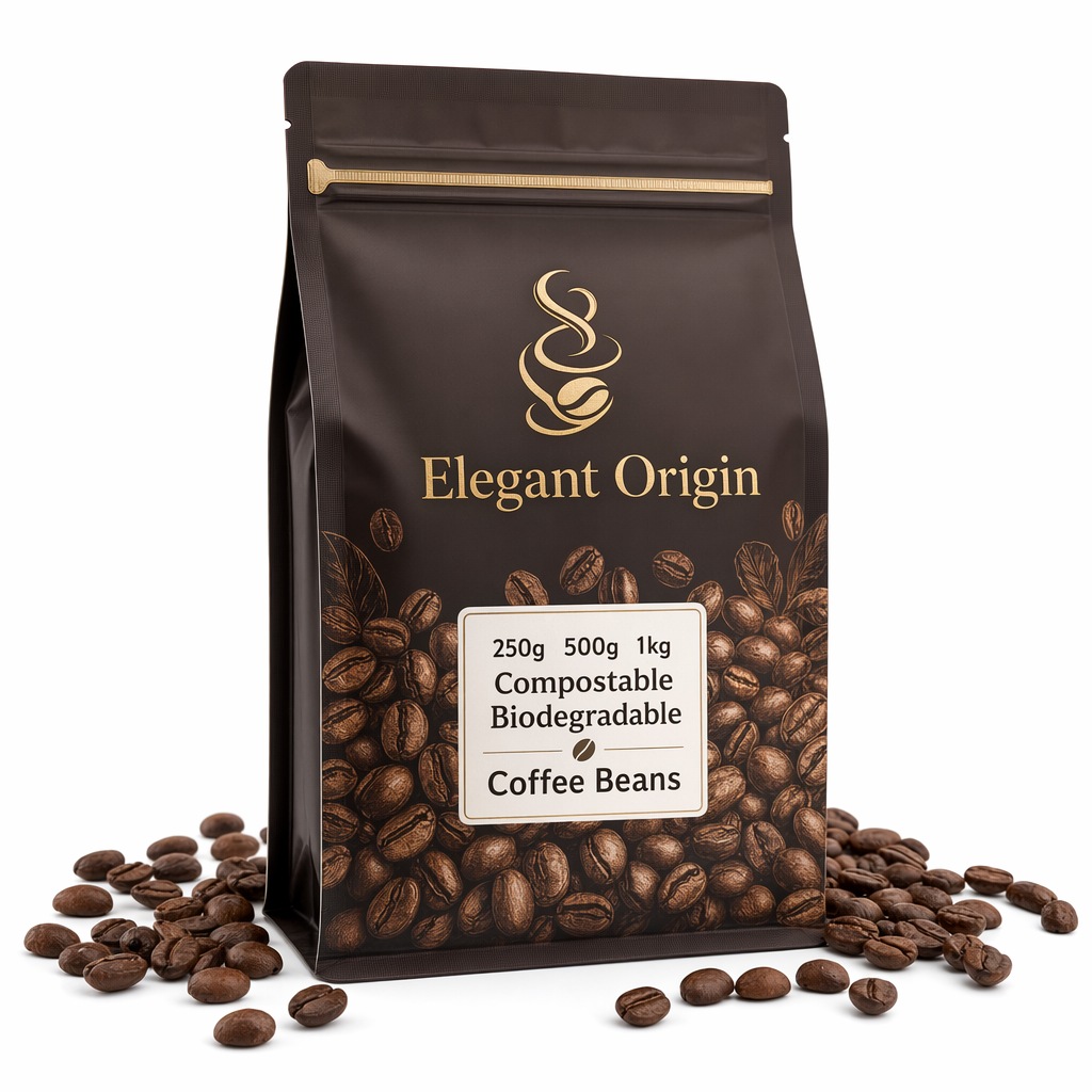 PE Flat Bottom Food Grade Compostable Biodegradable Coffee Pouches 250g 500g 1kg Eight Side Seal Zipper Top Bags