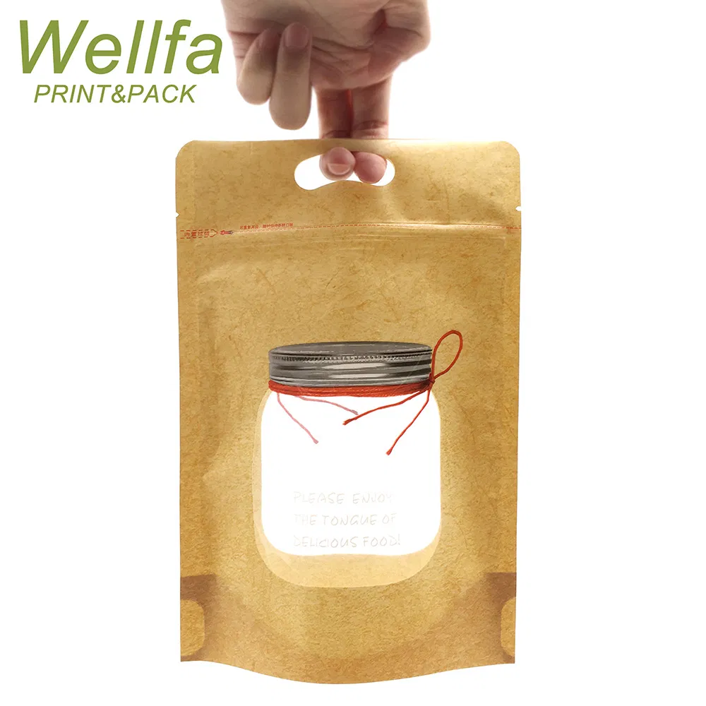OEM Printing Eco Friendly Biodegradable Kraft Paper Stand up Zipper Pouch with Window