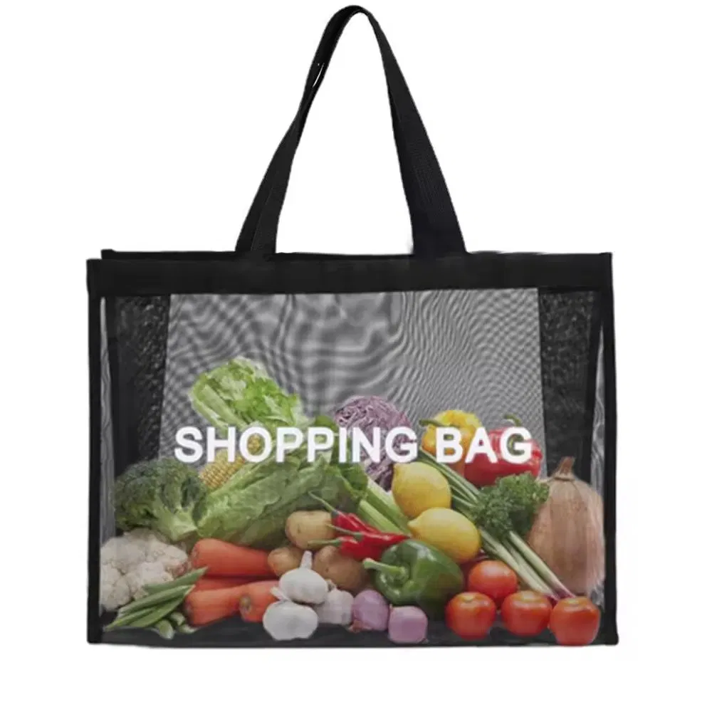 Eco Friendly Custom Logo Nylon Mesh Maket Cloth Shop Shoulder Beach Shopping Tote Bags for Vegetables