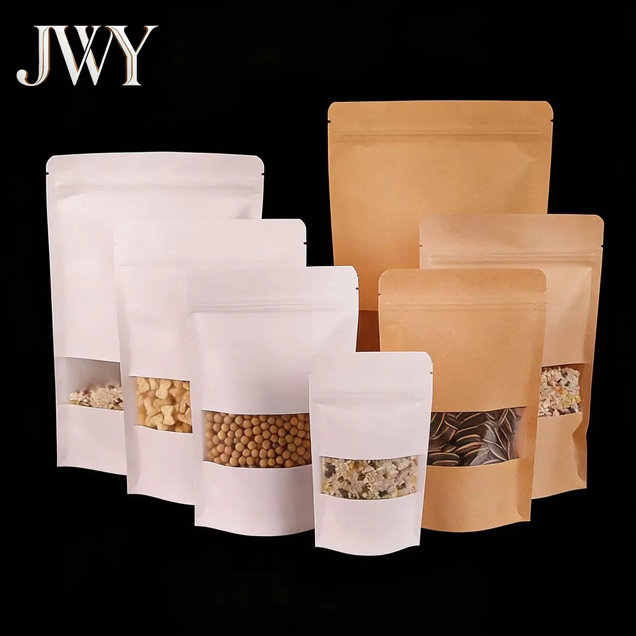 Reusable White Kraft Paper Self-Sealing Stand-up Pouch with Window