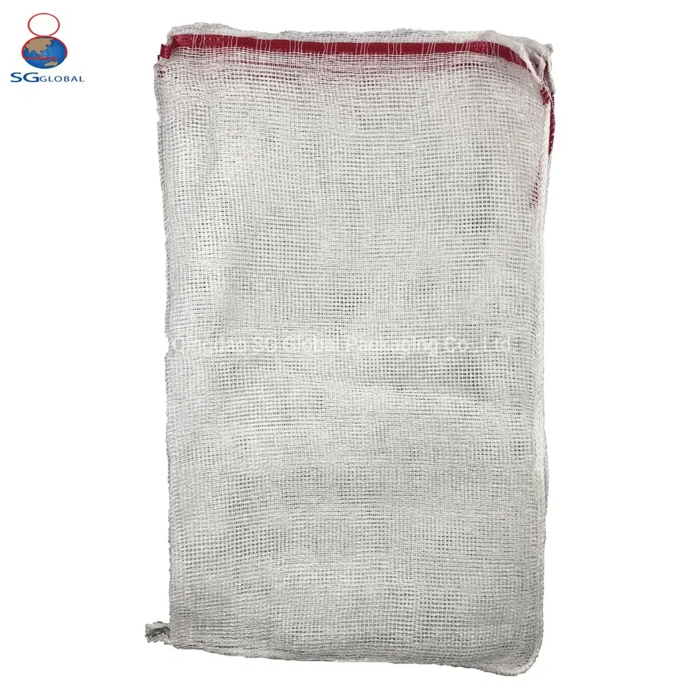 SGS Factory Packaging 25kg 50kg Onion Potato Tomato Cabbage Vegetable Fruit Orange Lemon Firewood Seafood Garlic Plastic Drawstring Empty PP Leno Net Mesh Bag