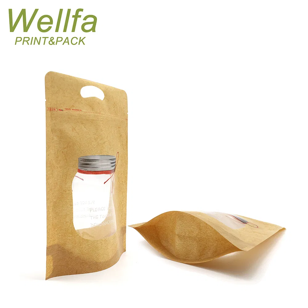 OEM Printing Eco Friendly Biodegradable Kraft Paper Stand up Zipper Pouch with Window