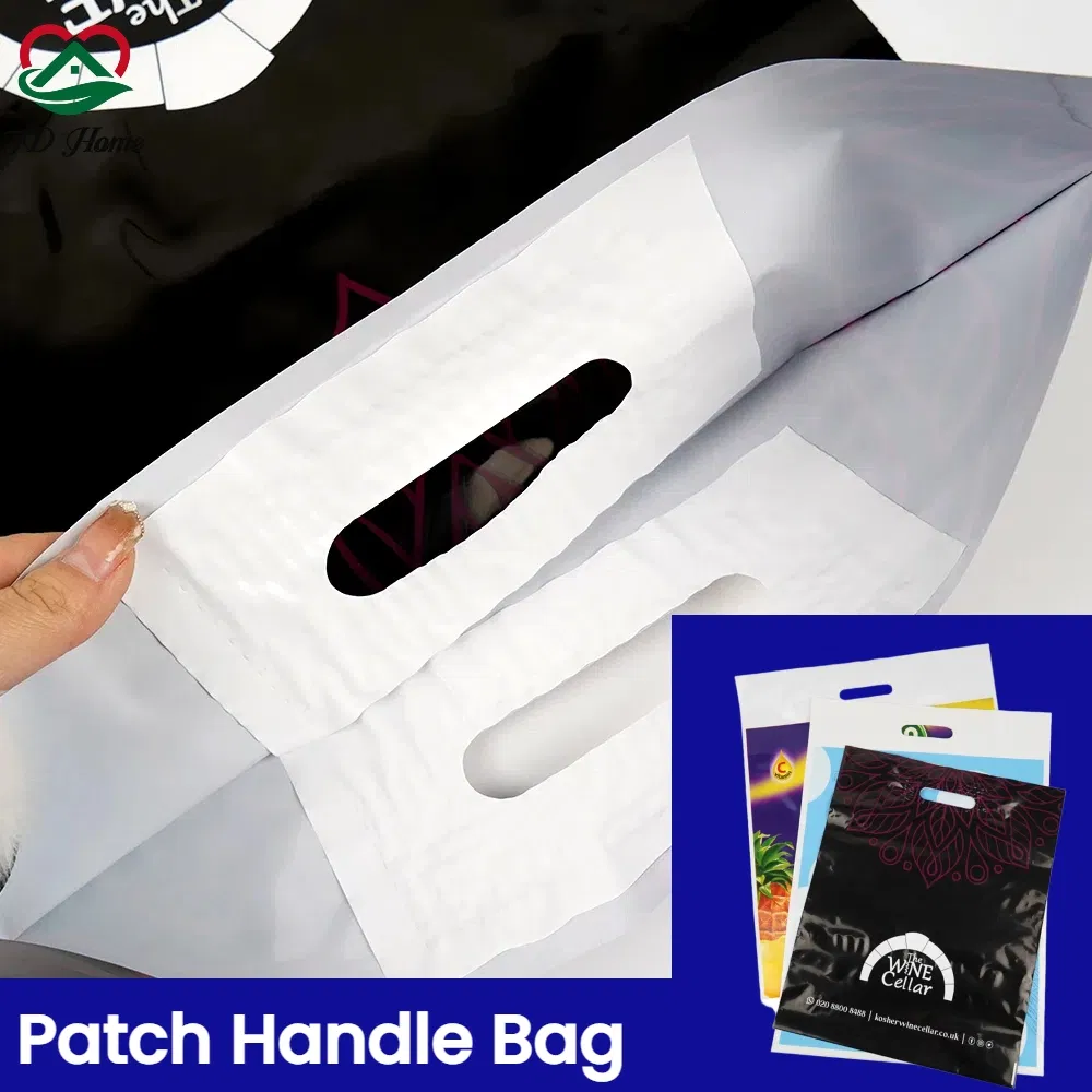 Custom PE Polyethylene Plastic Heavy Duty Die Cut Patch Handle Shopping Bag