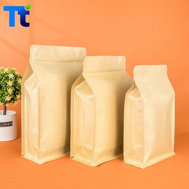 in Stock 250g 500g Kraft Paper Matte Food Packaging Window Plastic Aluminum Foil Flat Bottom Stand up Coffee Beans Packaging Pouch with Zipper