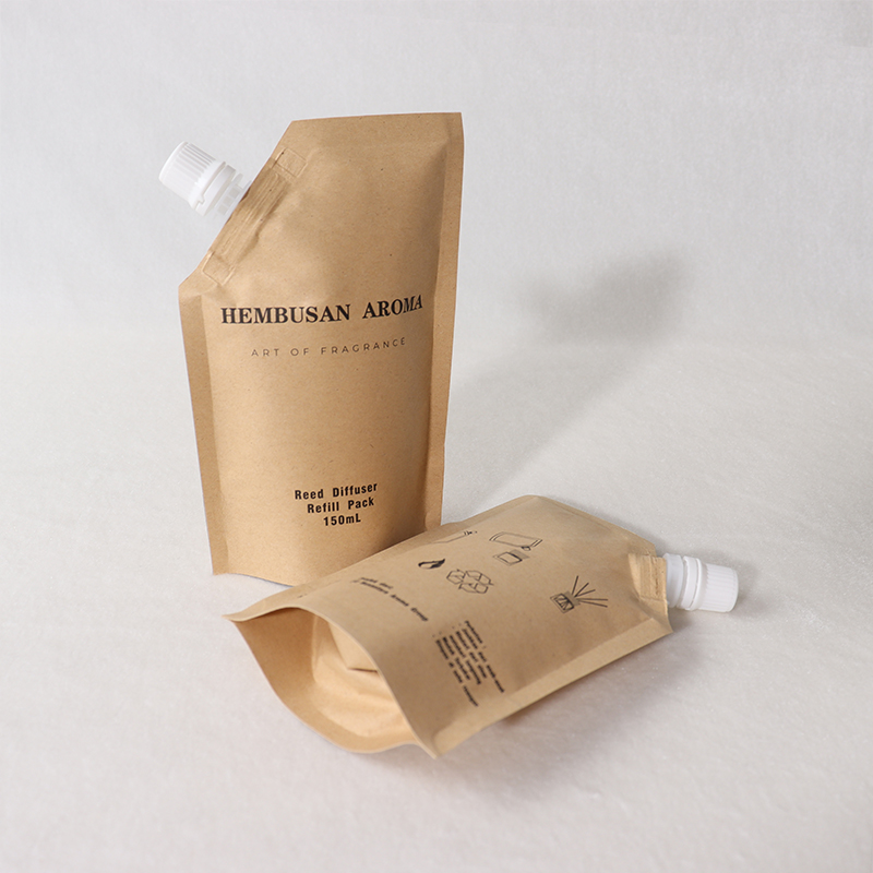 Eco Friendly Custom Printed Kraft Paper Recyclable Liquid Refill Spout Bag Biodegradable Pour Pouches 500ml And 1L