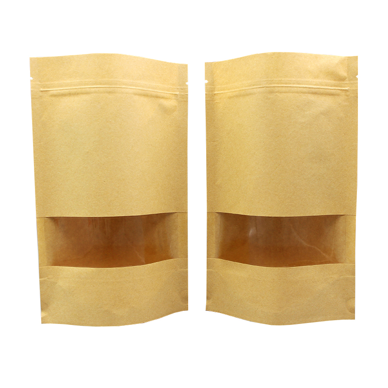 Kraft Paper Strip Window Zipper Top Food Packaging 250g Stand up Pouches
