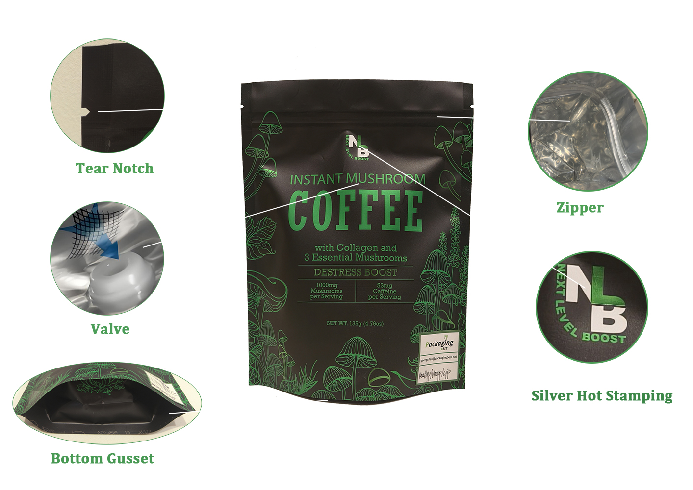 Custom Print Color Biodegradable Compostable Plastic Stand Up Food Cookie Smell Proof Tea Coffee Packaging Resealable Zipper Bag