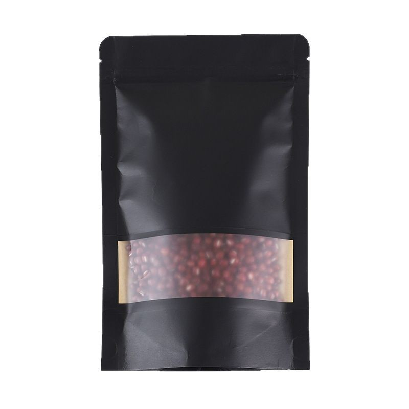 Customized Black Kraft Paper Stand-up Pouches with Windows Thickened and Resealable