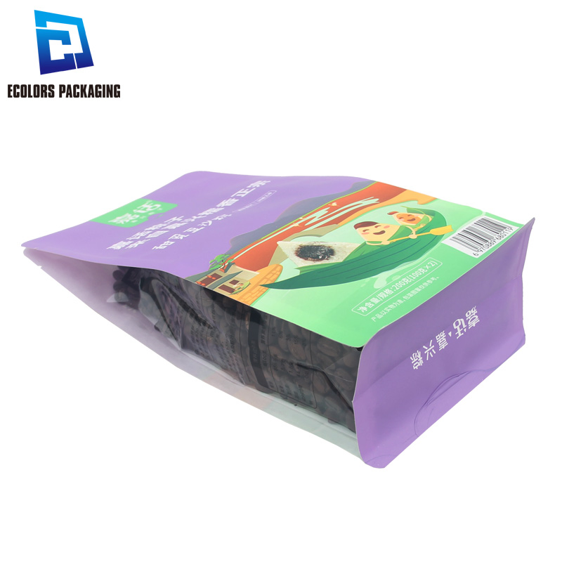 Ecolors Packaging High Quality Plastic Laminated 8 Side Gusseted Snack Food Bag