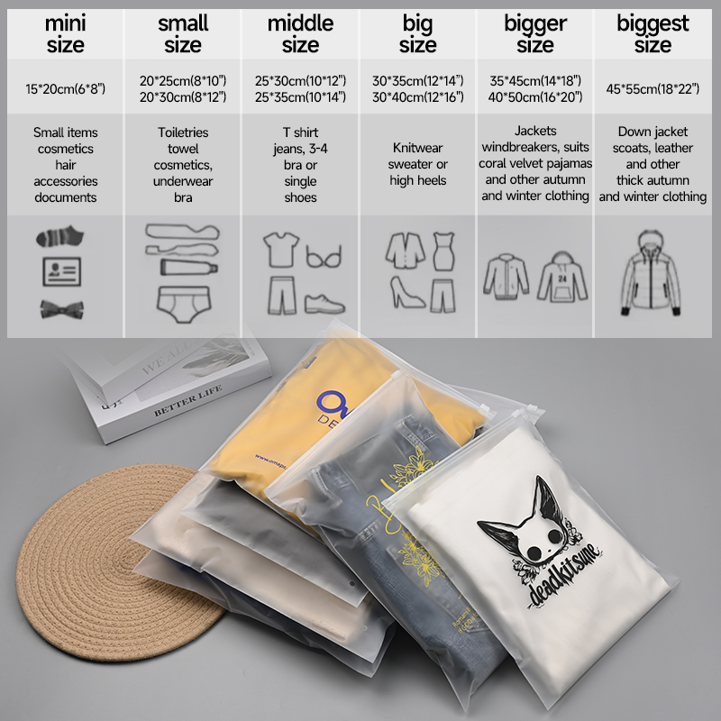 Custom Biodegradable Small Zip Lock Packaging Tote Tshirts Custom Frosted Zipper Bag Frost Plastic Bags