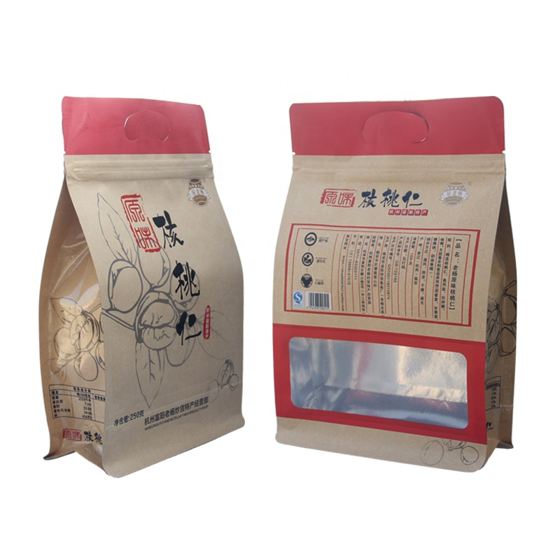 Food Grade Flat Bottom Aluminum Foil Zipper Kraft Paper Pouch with Window