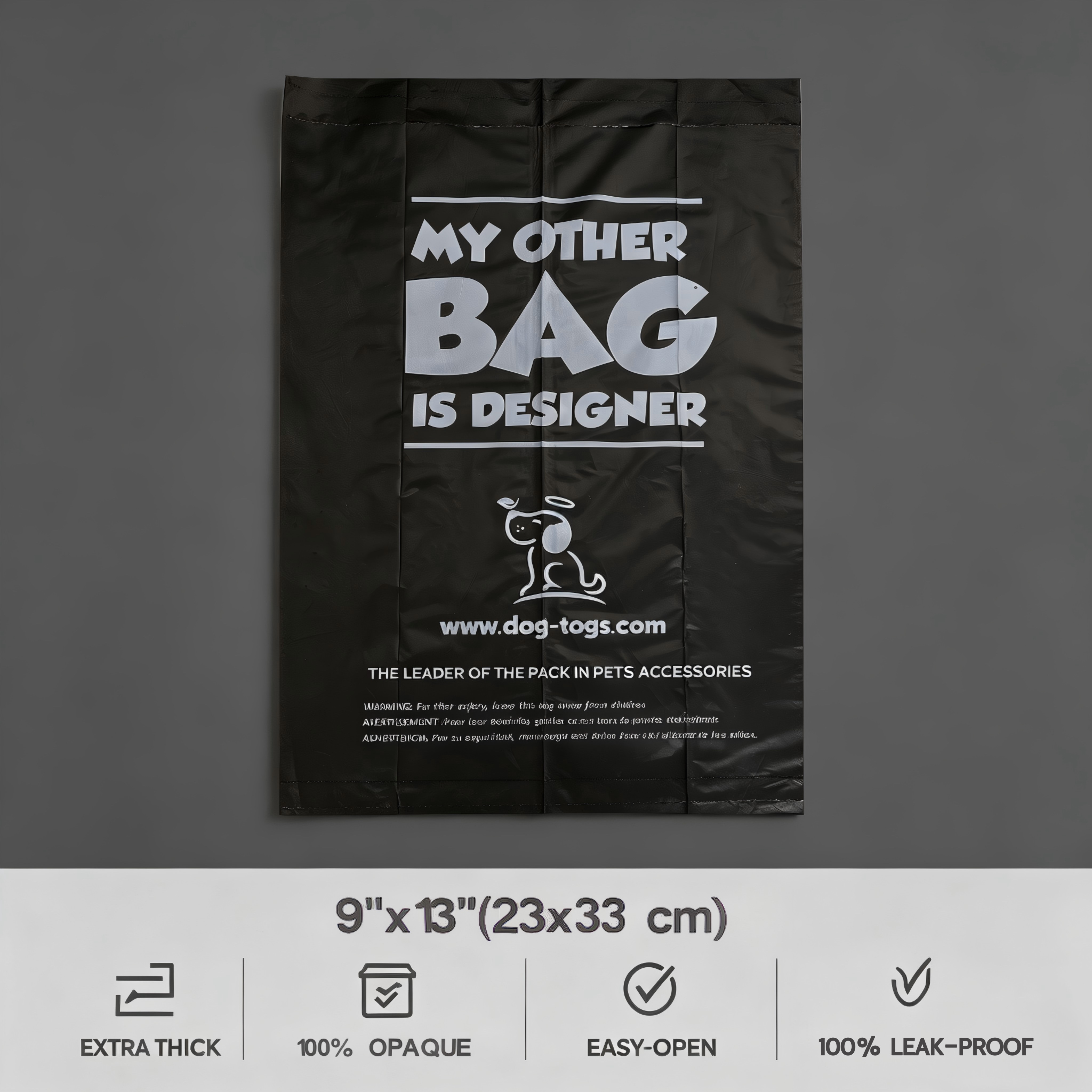 135-Piece Bio-degradable Leak-Proof Dog Waste Bags Black 33x23cm Polyethylene 9 Rolls (15 Per Roll)-Portable for Dogs