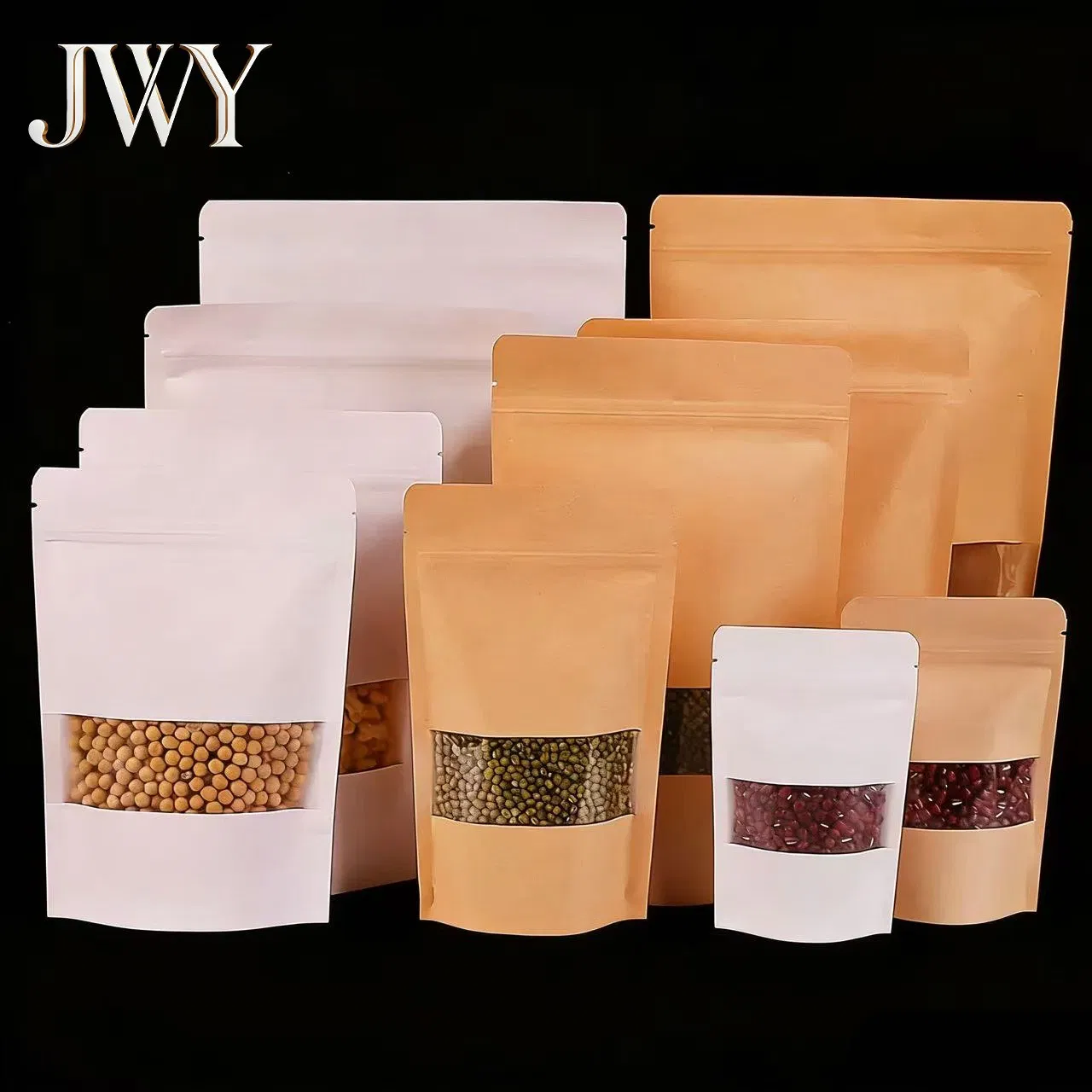 Reusable White Kraft Paper Self-Sealing Stand-up Pouch with Window