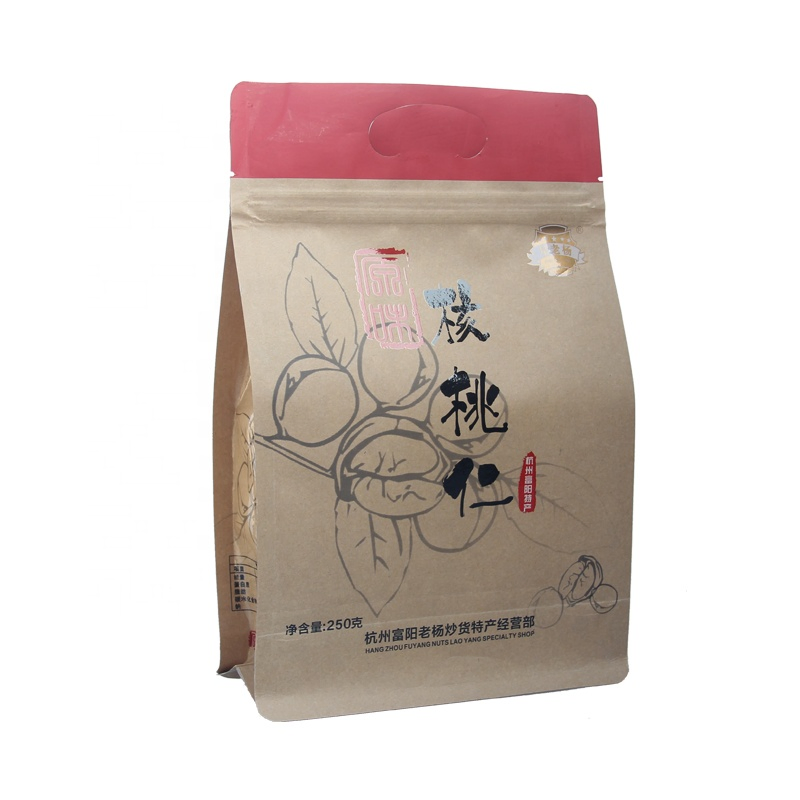 Food Grade Flat Bottom Aluminum Foil Zipper Kraft Paper Pouch with Window