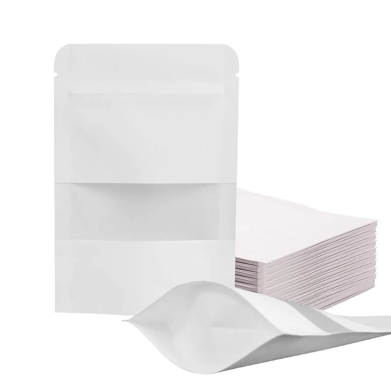 White Brown Custom Standing up Zipper Tea Coffee Spice Candy Packaging Herbal Craft Zip Bag Paper Kraft Pouch with Window