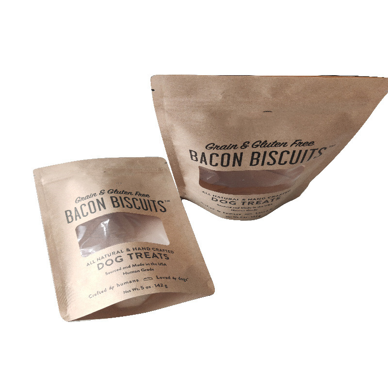 Kraft Paper Food Packaging Stand up Pouches with Die Cut Round Window Stand up Pocuhes for Coffee Packaging Pouches