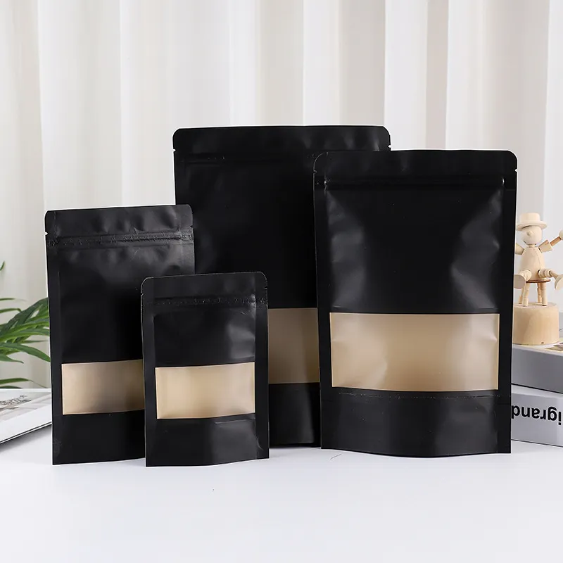 Customized Black Kraft Paper Stand-up Pouches